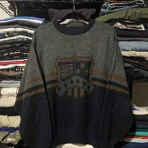 Men's Dark Gray and Navy Crewneck Sweater
